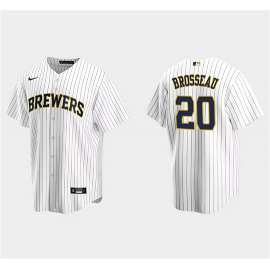 Men Milwaukee Brewers 20 Mike Brosseau White Cool Base Stitched Jersey Men Milwaukee Brewers 20 Mike Brosseau White Cool Base Stitched Jersey