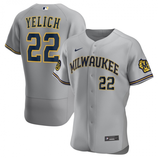 Men Milwaukee Brewers 22 Christian Yelich Men Nike Gray Road 2020 Flex Base Player MLB Jersey Men Milwaukee Brewers 22 Christian Yelich Men Nike Gray Road 2020 Flex Base Player MLB Jersey