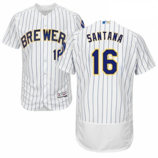 Mens Majestic Milwaukee Brewers 16 Domingo Santana White Home Flex Base Authentic Collection MLB Jersey Mens Majestic Milwaukee Brewers 16 Domingo Santana White Home Flex Base Authentic Collection MLB Jersey