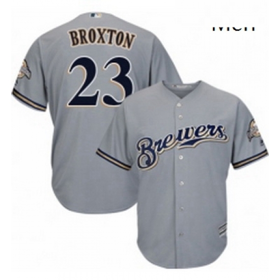 Mens Majestic Milwaukee Brewers 23 Keon Broxton Replica Grey Road Cool Base MLB Jersey Mens Majestic Milwaukee Brewers 23 Keon Broxton Replica Grey Road Cool Base MLB Jersey