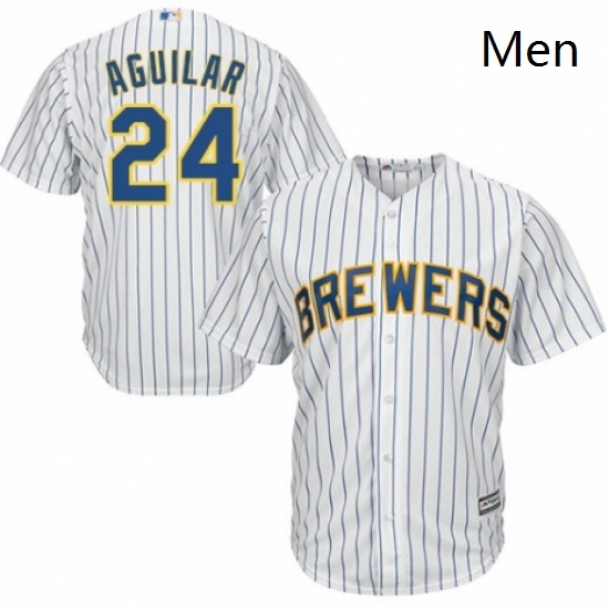 Mens Majestic Milwaukee Brewers 24 Jesus Aguilar Replica White Home Cool Base MLB Jersey Mens Majestic Milwaukee Brewers 24 Jesus Aguilar Replica White Home Cool Base MLB Jersey