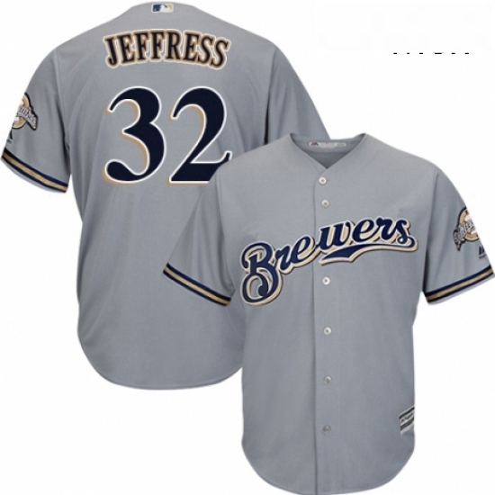Mens Majestic Milwaukee Brewers 32 Jeremy Jeffress Replica Grey Road Cool Base MLB Jersey Mens Majestic Milwaukee Brewers 32 Jeremy Jeffress Replica Grey Road Cool Base MLB Jersey
