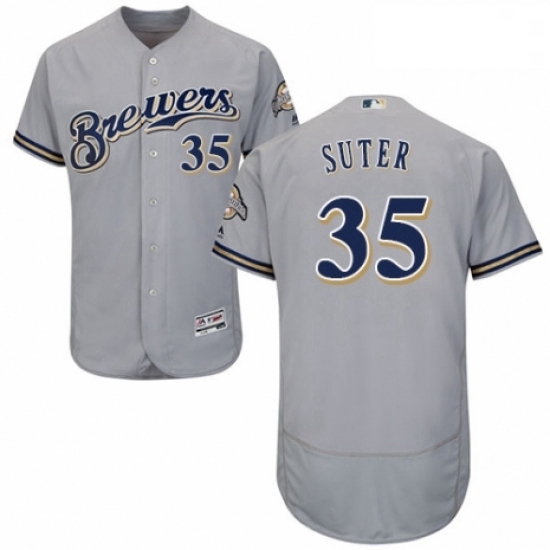 Mens Majestic Milwaukee Brewers 35 Brent Suter Grey Road Flex Base Authentic Collection MLB Jersey Mens Majestic Milwaukee Brewers 35 Brent Suter Grey Road Flex Base Authentic Collection MLB Jersey