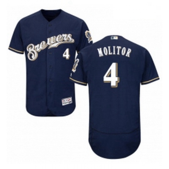 Mens Majestic Milwaukee Brewers 4 Paul Molitor Navy Blue Alternate Flex Base Authentic Collection MLB Jersey Mens Majestic Milwaukee Brewers 4 Paul Molitor Navy Blue Alternate Flex Base Authentic Collection MLB Jersey