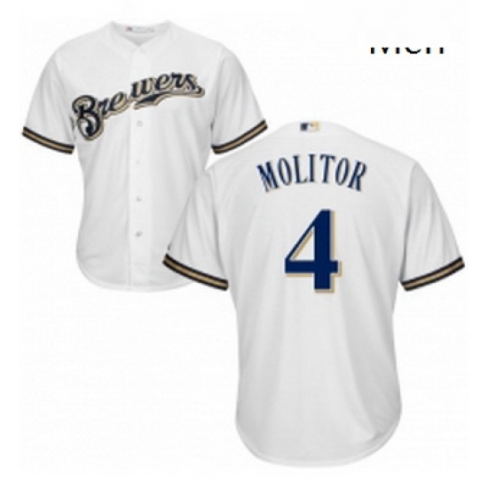 Mens Majestic Milwaukee Brewers 4 Paul Molitor Replica White Home Cool Base MLB Jersey Mens Majestic Milwaukee Brewers 4 Paul Molitor Replica White Home Cool Base MLB Jersey
