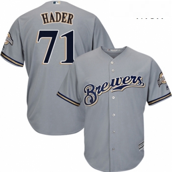 Mens Majestic Milwaukee Brewers 71 Josh Hader Replica Grey Road Cool Base MLB Jersey Mens Majestic Milwaukee Brewers 71 Josh Hader Replica Grey Road Cool Base MLB Jersey