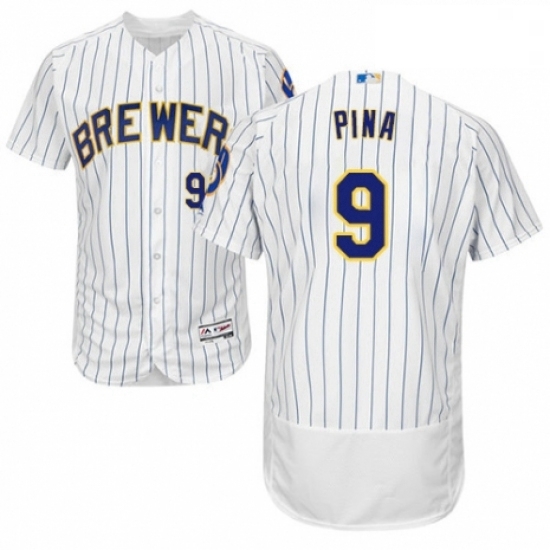 Mens Majestic Milwaukee Brewers 9 Manny Pina White Home Flex Base Authentic Collection MLB Jersey Mens Majestic Milwaukee Brewers 9 Manny Pina White Home Flex Base Authentic Collection MLB Jersey
