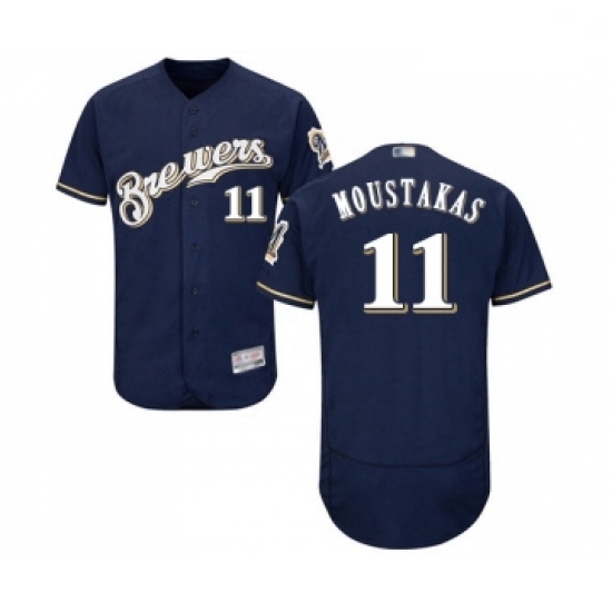 Mens Milwaukee Brewers 11 Mike Moustakas Navy Blue Alternate Flex Base Authentic Collection Baseball Jersey Mens Milwaukee Brewers 11 Mike Moustakas Navy Blue Alternate Flex Base Authentic Collection Baseball Jersey