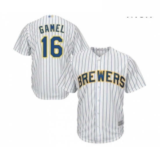 Mens Milwaukee Brewers 16 Ben Gamel Replica White Home Cool Base Baseball Jersey Mens Milwaukee Brewers 16 Ben Gamel Replica White Home Cool Base Baseball Jersey