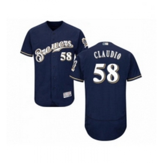 Mens Milwaukee Brewers 58 Alex Claudio Navy Blue Alternate Flex Base Authentic Collection Baseball Jersey Mens Milwaukee Brewers 58 Alex Claudio Navy Blue Alternate Flex Base Authentic Collection Baseball Jersey