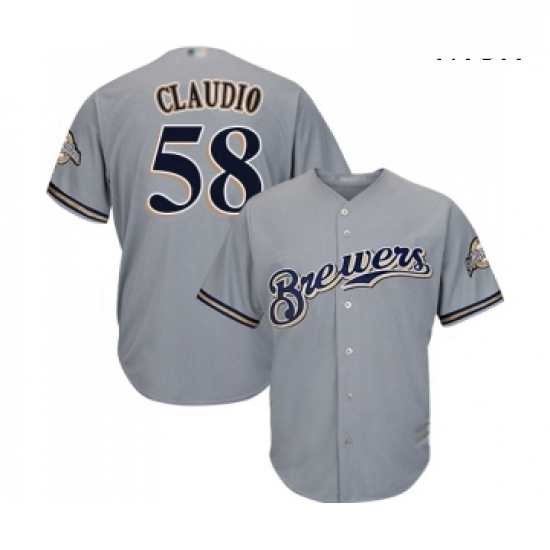 Mens Milwaukee Brewers 58 Alex Claudio Replica Grey Road Cool Base Baseball Jersey Mens Milwaukee Brewers 58 Alex Claudio Replica Grey Road Cool Base Baseball Jersey