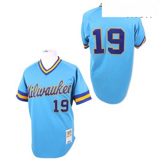Mens Mitchell and Ness Milwaukee Brewers 19 Robin Yount Authentic Blue Throwback MLB Jersey Mens Mitchell and Ness Milwaukee Brewers 19 Robin Yount Authentic Blue Throwback MLB Jersey