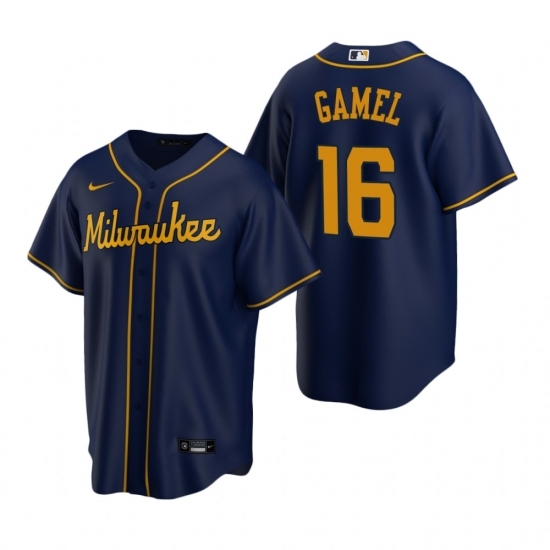 Mens Nike Milwaukee Brewers 16 Ben Gamel Navy Alternate Stitched Baseball Jersey Mens Nike Milwaukee Brewers 16 Ben Gamel Navy Alternate Stitched Baseball Jersey