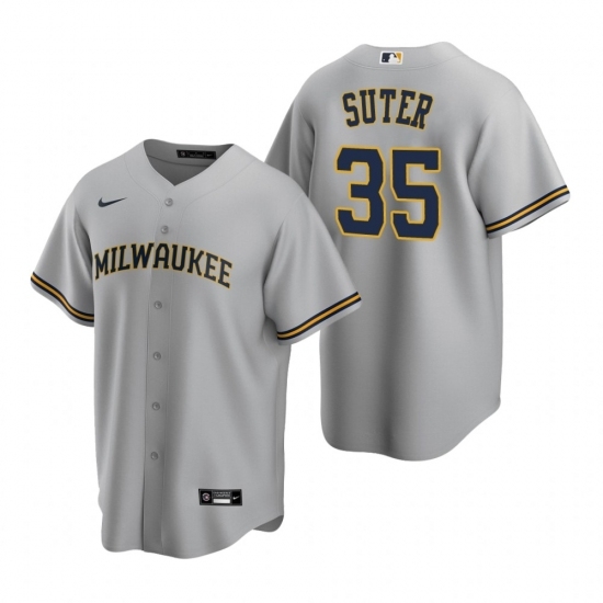 Mens Nike Milwaukee Brewers 35 Brent Suter Gray Road Stitched Baseball Jersey Mens Nike Milwaukee Brewers 35 Brent Suter Gray Road Stitched Baseball Jersey