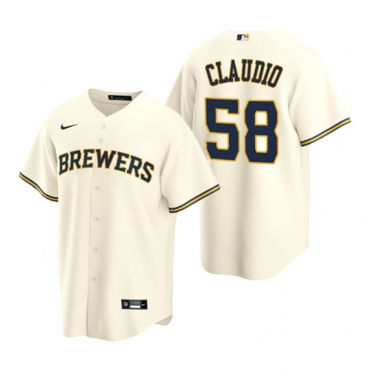 Mens Nike Milwaukee Brewers 58 Alex Claudio Cream Home Stitched Baseball Jersey Mens Nike Milwaukee Brewers 58 Alex Claudio Cream Home Stitched Baseball Jersey