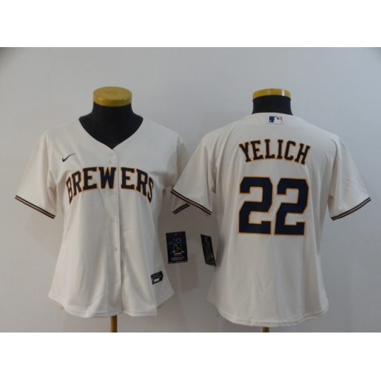 Women Brewers 22 Christian Yelich Cream Women Nike 2020 Cool Base Jersey Women Brewers 22 Christian Yelich Cream Women Nike 2020 Cool Base Jersey
