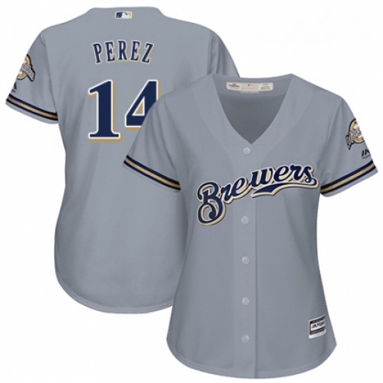 Womens Majestic Milwaukee Brewers 14 Hernan Perez Replica Grey Road Cool Base MLB Jersey Womens Majestic Milwaukee Brewers 14 Hernan Perez Replica Grey Road Cool Base MLB Jersey