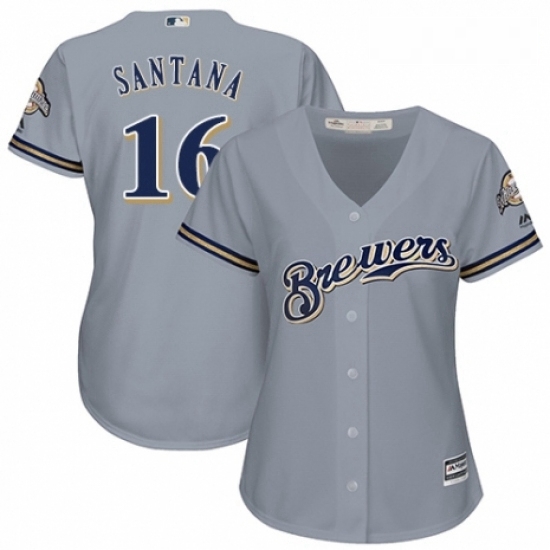 Womens Majestic Milwaukee Brewers 16 Domingo Santana Authentic Grey Road Cool Base MLB Jersey Womens Majestic Milwaukee Brewers 16 Domingo Santana Authentic Grey Road Cool Base MLB Jersey