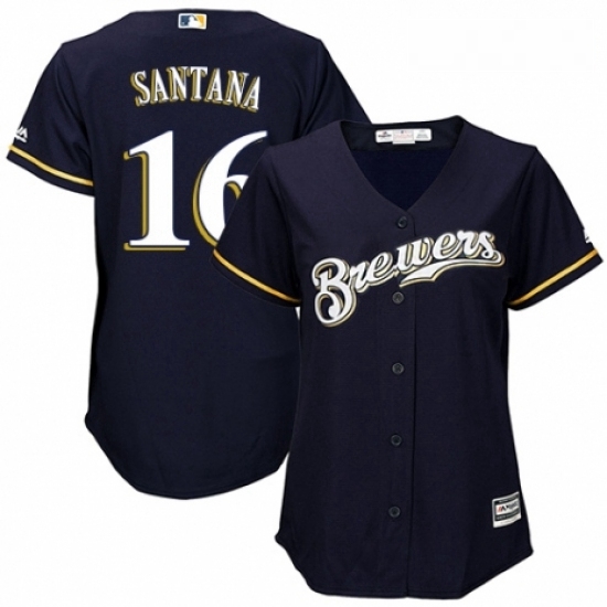 Womens Majestic Milwaukee Brewers 16 Domingo Santana Authentic White Alternate Cool Base MLB Jersey Womens Majestic Milwaukee Brewers 16 Domingo Santana Authentic White Alternate Cool Base MLB Jersey