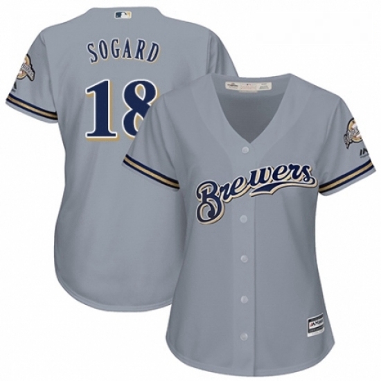 Womens Majestic Milwaukee Brewers 18 Eric Sogard Authentic Grey Road Cool Base MLB Jersey Womens Majestic Milwaukee Brewers 18 Eric Sogard Authentic Grey Road Cool Base MLB Jersey