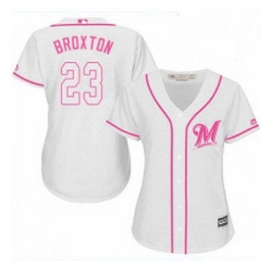 Womens Majestic Milwaukee Brewers 23 Keon Broxton Authentic White Fashion Cool Base MLB Jersey Womens Majestic Milwaukee Brewers 23 Keon Broxton Authentic White Fashion Cool Base MLB Jersey
