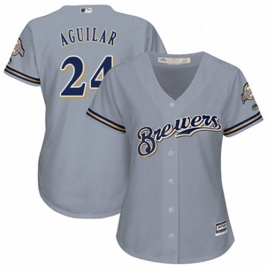 Womens Majestic Milwaukee Brewers 24 Jesus Aguilar Authentic Grey Road Cool Base MLB Jersey Womens Majestic Milwaukee Brewers 24 Jesus Aguilar Authentic Grey Road Cool Base MLB Jersey