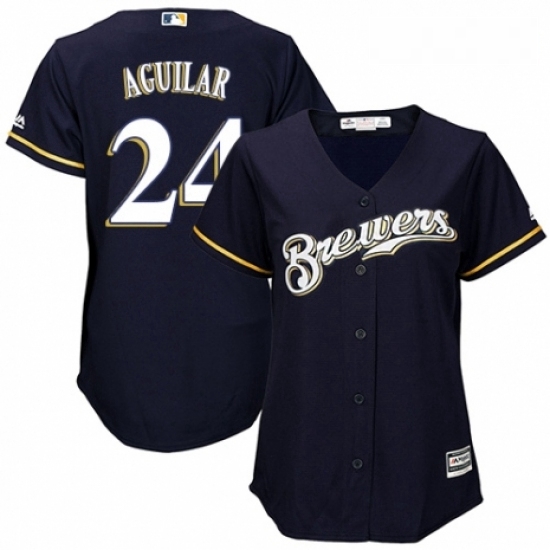 Womens Majestic Milwaukee Brewers 24 Jesus Aguilar Replica Navy Blue Alternate Cool Base MLB Jersey Womens Majestic Milwaukee Brewers 24 Jesus Aguilar Replica Navy Blue Alternate Cool Base MLB Jersey