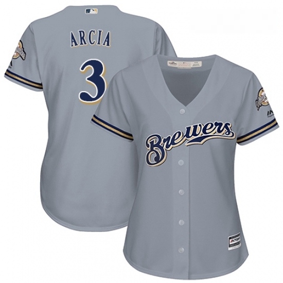 Womens Majestic Milwaukee Brewers 3 Orlando Arcia Authentic Grey Road Cool Base MLB Jersey Womens Majestic Milwaukee Brewers 3 Orlando Arcia Authentic Grey Road Cool Base MLB Jersey