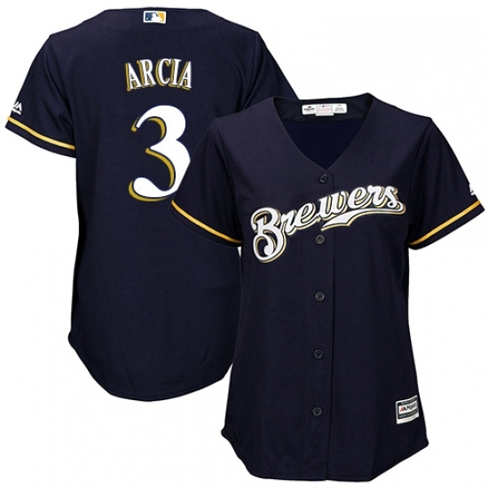 Womens Majestic Milwaukee Brewers 3 Orlando Arcia Replica Navy Blue Alternate Cool Base MLB Jersey Womens Majestic Milwaukee Brewers 3 Orlando Arcia Replica Navy Blue Alternate Cool Base MLB Jersey