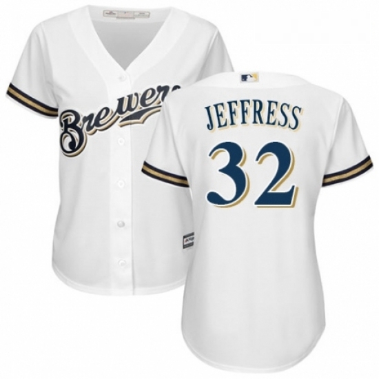 Womens Majestic Milwaukee Brewers 32 Jeremy Jeffress Authentic White Alternate Cool Base MLB Jersey Womens Majestic Milwaukee Brewers 32 Jeremy Jeffress Authentic White Alternate Cool Base MLB Jersey