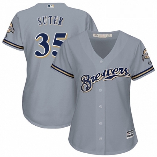 Womens Majestic Milwaukee Brewers 35 Brent Suter Authentic Grey Road Cool Base MLB Jersey Womens Majestic Milwaukee Brewers 35 Brent Suter Authentic Grey Road Cool Base MLB Jersey