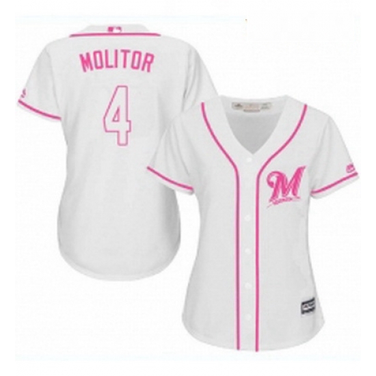 Womens Majestic Milwaukee Brewers 4 Paul Molitor Replica White Fashion Cool Base MLB Jersey Womens Majestic Milwaukee Brewers 4 Paul Molitor Replica White Fashion Cool Base MLB Jersey
