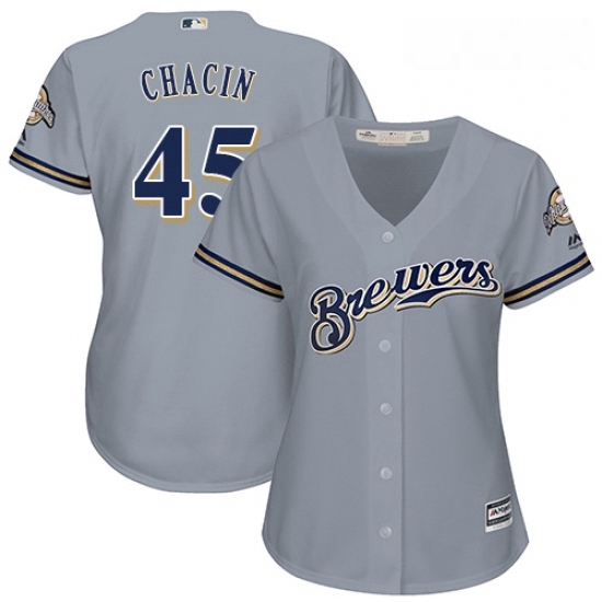 Womens Majestic Milwaukee Brewers 45 Jhoulys Chacin Authentic Grey Road Cool Base MLB Jersey Womens Majestic Milwaukee Brewers 45 Jhoulys Chacin Authentic Grey Road Cool Base MLB Jersey