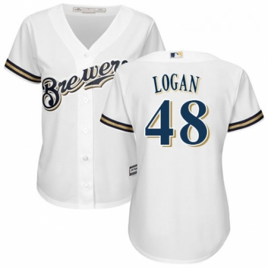 Womens Majestic Milwaukee Brewers 48 Boone Logan Replica Navy Blue Alternate Cool Base MLB Jersey 