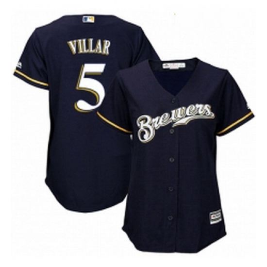 Womens Majestic Milwaukee Brewers 5 Jonathan Villar Authentic Navy Blue Alternate Cool Base MLB Jersey Womens Majestic Milwaukee Brewers 5 Jonathan Villar Authentic Navy Blue Alternate Cool Base MLB Jersey