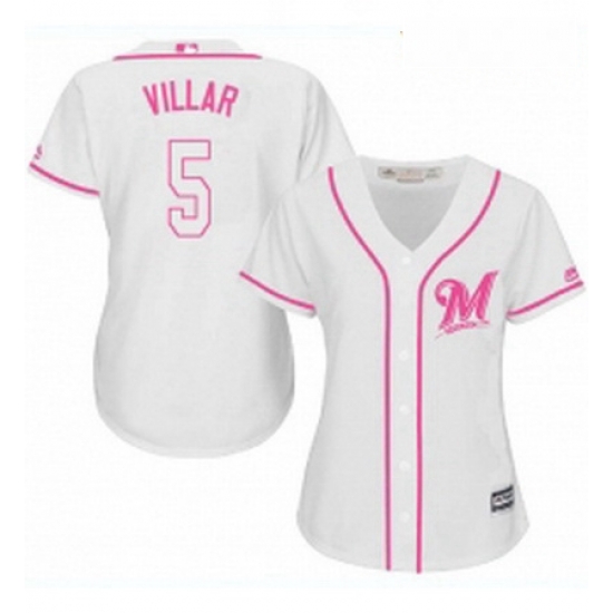 Womens Majestic Milwaukee Brewers 5 Jonathan Villar Replica White Fashion Cool Base MLB Jersey Womens Majestic Milwaukee Brewers 5 Jonathan Villar Replica White Fashion Cool Base MLB Jersey