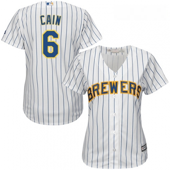 Womens Majestic Milwaukee Brewers 6 Lorenzo Cain Replica White Home Cool Base MLB Jersey Womens Majestic Milwaukee Brewers 6 Lorenzo Cain Replica White Home Cool Base MLB Jersey
