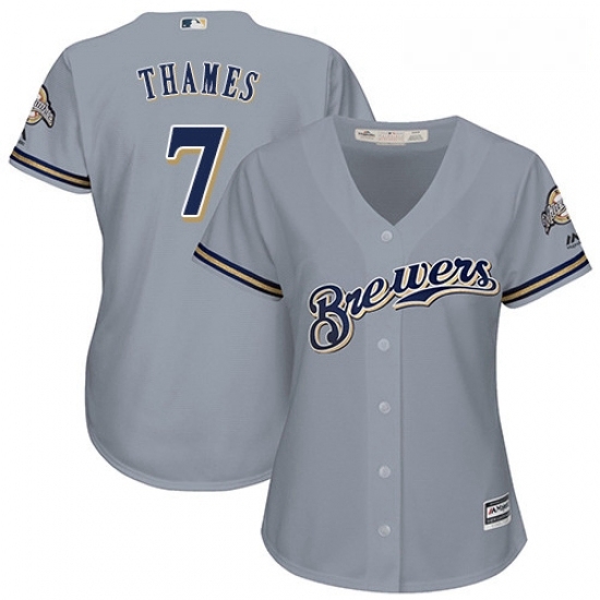 Womens Majestic Milwaukee Brewers 7 Eric Thames Authentic Grey Road Cool Base MLB Jersey Womens Majestic Milwaukee Brewers 7 Eric Thames Authentic Grey Road Cool Base MLB Jersey