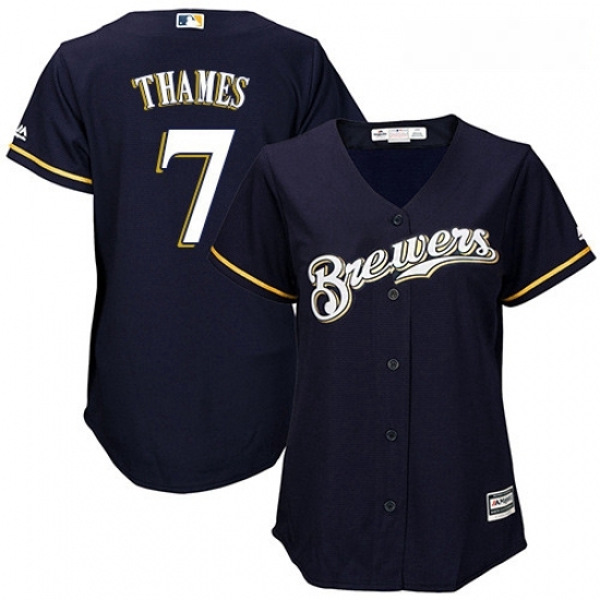 Womens Majestic Milwaukee Brewers 7 Eric Thames Authentic Navy Blue Alternate Cool Base MLB Jersey Womens Majestic Milwaukee Brewers 7 Eric Thames Authentic Navy Blue Alternate Cool Base MLB Jersey