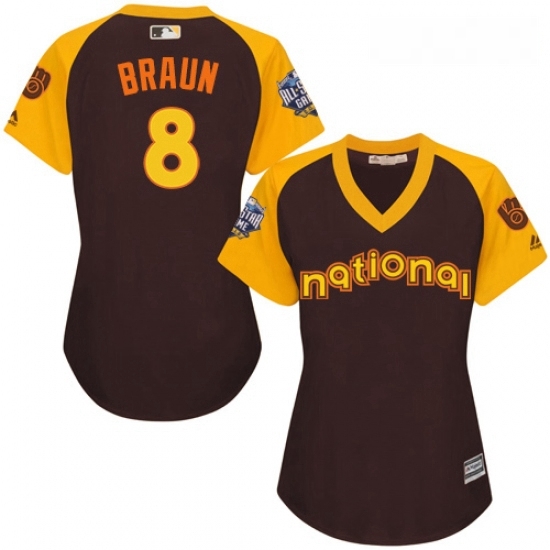 Womens Majestic Milwaukee Brewers 8 Ryan Braun Authentic Brown 2016 All Star National League BP Cool Base MLB Jersey Womens Majestic Milwaukee Brewers 8 Ryan Braun Authentic Brown 2016 All Star National League BP Cool Base MLB Jersey