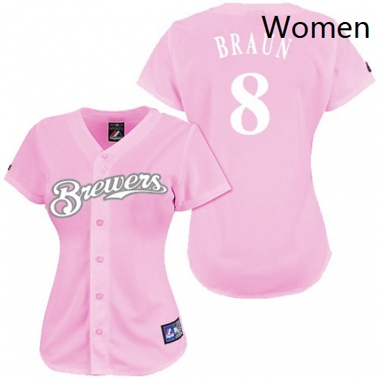 Womens Majestic Milwaukee Brewers 8 Ryan Braun Authentic Pink Fashion MLB Jersey Womens Majestic Milwaukee Brewers 8 Ryan Braun Authentic Pink Fashion MLB Jersey