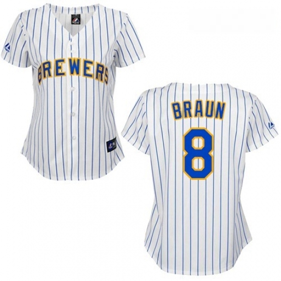 Womens Majestic Milwaukee Brewers 8 Ryan Braun Authentic WhiteBlue Strip MLB Jersey Womens Majestic Milwaukee Brewers 8 Ryan Braun Authentic WhiteBlue Strip MLB Jersey