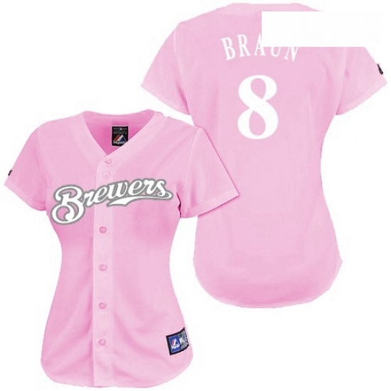 Womens Majestic Milwaukee Brewers 8 Ryan Braun Replica Pink Fashion MLB Jersey Womens Majestic Milwaukee Brewers 8 Ryan Braun Replica Pink Fashion MLB Jersey