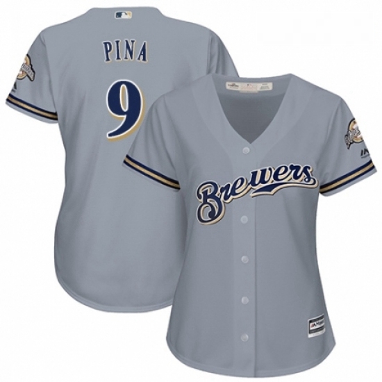 Womens Majestic Milwaukee Brewers 9 Manny Pina Authentic Grey Road Cool Base MLB Jersey Womens Majestic Milwaukee Brewers 9 Manny Pina Authentic Grey Road Cool Base MLB Jersey