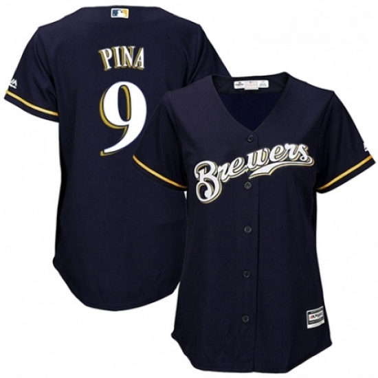 Womens Majestic Milwaukee Brewers 9 Manny Pina Authentic White Alternate Cool Base MLB Jersey Womens Majestic Milwaukee Brewers 9 Manny Pina Authentic White Alternate Cool Base MLB Jersey