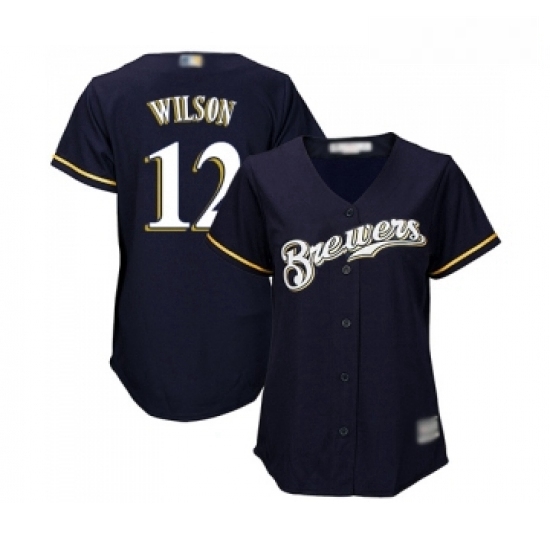 Womens Milwaukee Brewers 12 Alex Wilson Replica Navy Blue Alternate Cool Base Baseball Jersey Womens Milwaukee Brewers 12 Alex Wilson Replica Navy Blue Alternate Cool Base Baseball Jersey