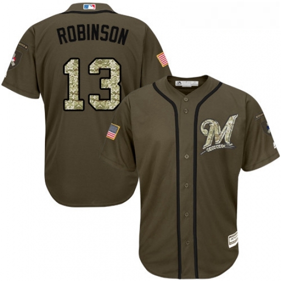 Youth Majestic Milwaukee Brewers 13 Glenn Robinson Authentic Green Salute to Service MLB Jersey Youth Majestic Milwaukee Brewers 13 Glenn Robinson Authentic Green Salute to Service MLB Jersey
