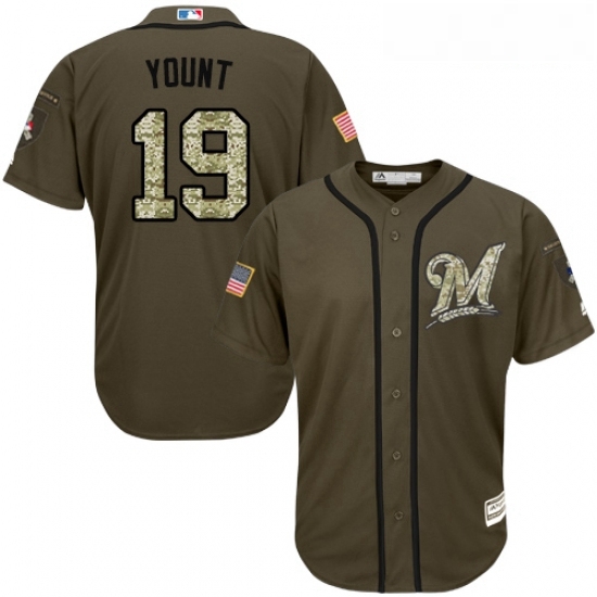 Youth Majestic Milwaukee Brewers 19 Robin Yount Replica Green Salute to Service MLB Jersey Youth Majestic Milwaukee Brewers 19 Robin Yount Replica Green Salute to Service MLB Jersey