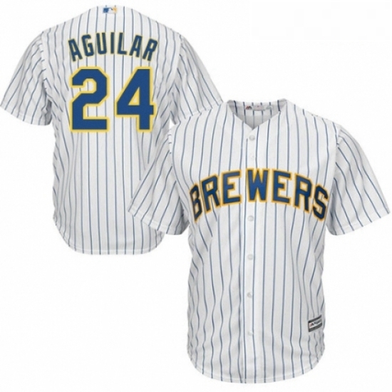 Youth Majestic Milwaukee Brewers 24 Jesus Aguilar Replica White Home Cool Base MLB Jersey Youth Majestic Milwaukee Brewers 24 Jesus Aguilar Replica White Home Cool Base MLB Jersey