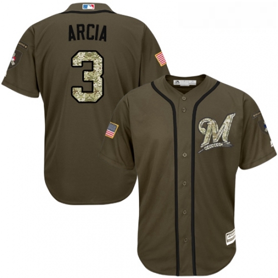 Youth Majestic Milwaukee Brewers 3 Orlando Arcia Replica Green Salute to Service MLB Jersey Youth Majestic Milwaukee Brewers 3 Orlando Arcia Replica Green Salute to Service MLB Jersey